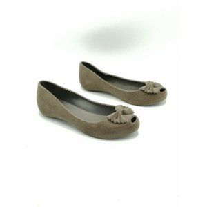 Melissa Peep Toe Suede Ballet Flats Taupe Women's US Size 6